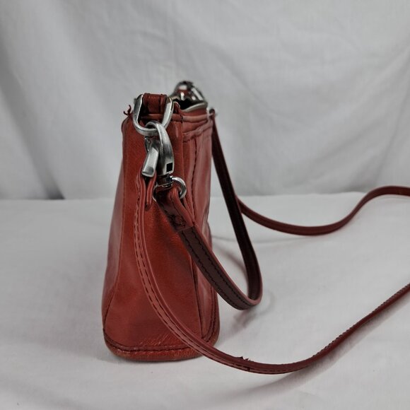 HOBO International Cadence Red Orange Leather Wristlet Demi Crossbody Purse Bag - Picture 5 of 15